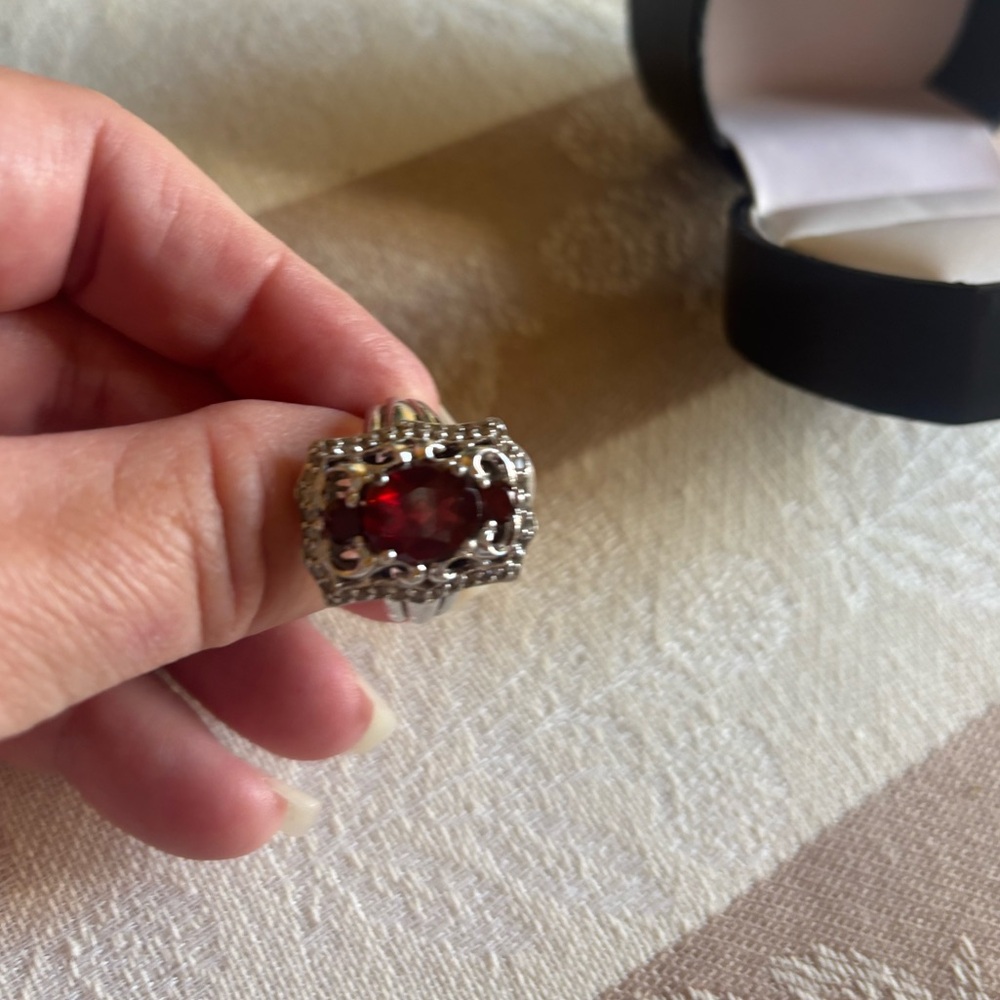 Vintage Garnet Ring set 925 - Picture 2 of 10